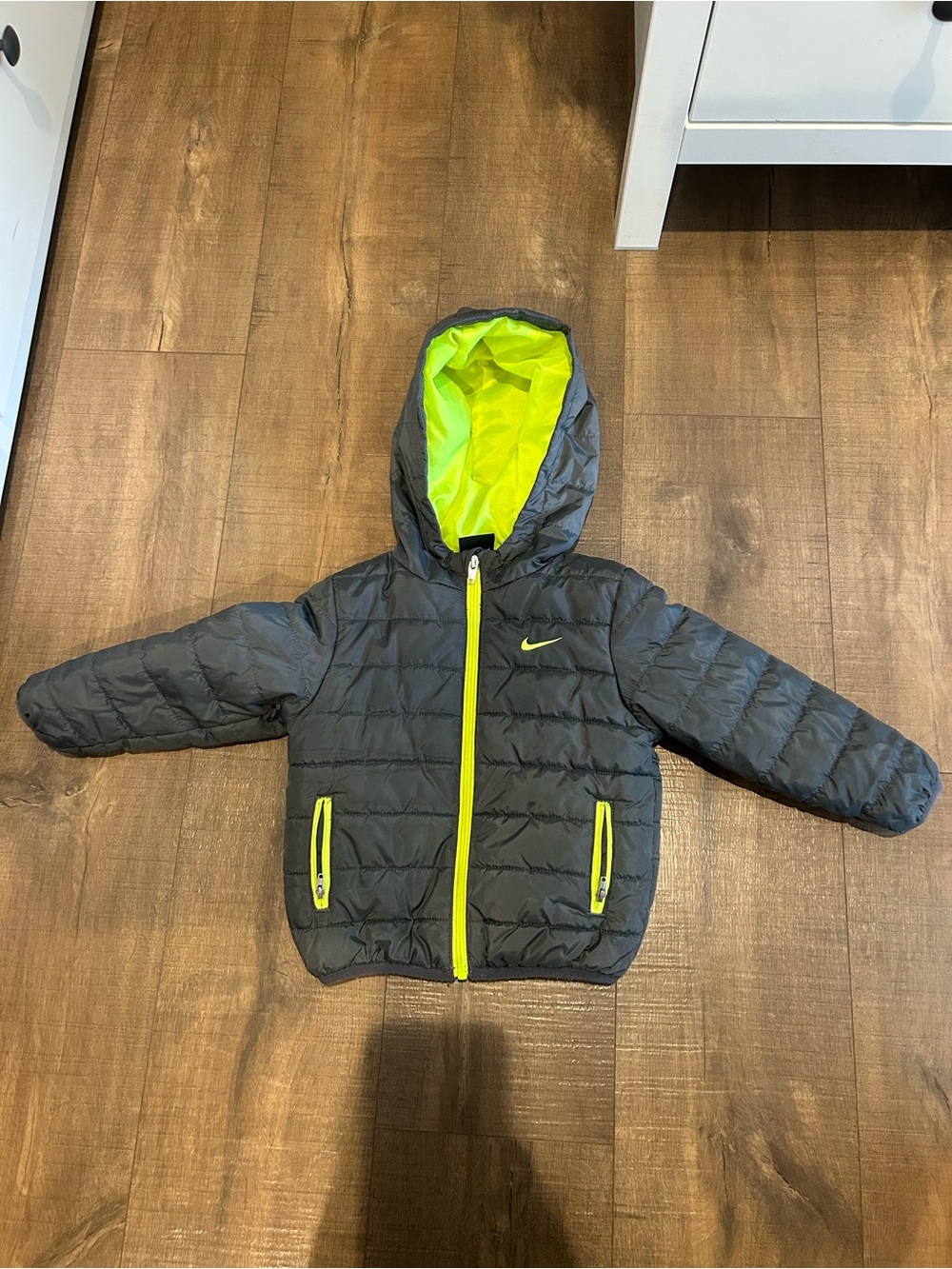 Nike 24 Month Boy Gray Puffer Jacket with Neon Yellow/Green Trim